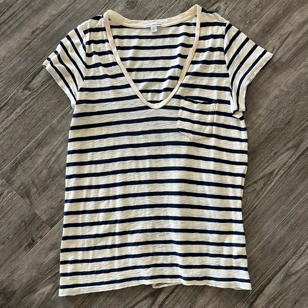 James Perse stripe short sleeve deep scoop tshirt